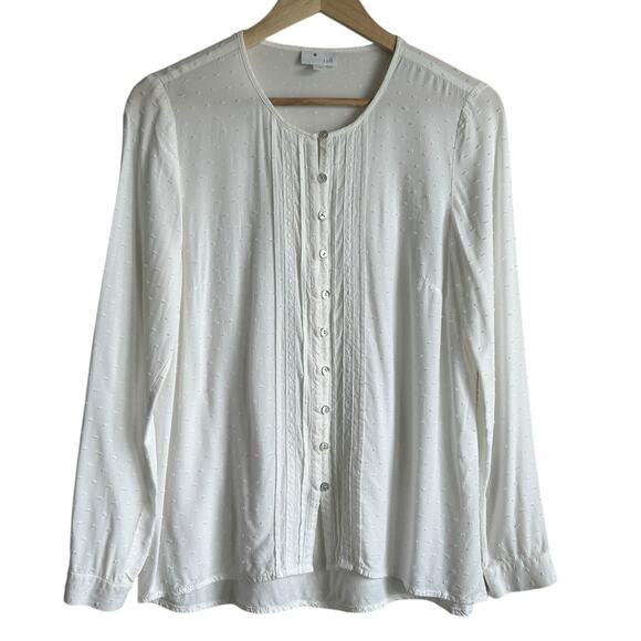 J Jill Women Top XS Ivory Swiss Dot Button Up Cottagecore Fairy Whimsy Office - Picture 1 of 7